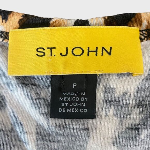 ST. JOHN Animal Print Short Sleeve Blouse Brown Black Women's Size Small Cheetah - Picture 7 of 11